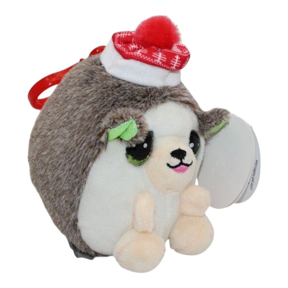 Cutie Pet-Tudies Roly Holiday Hedgehog Plush Backpack Clip With Red Hat & Pom Po - Picture 5 of 5